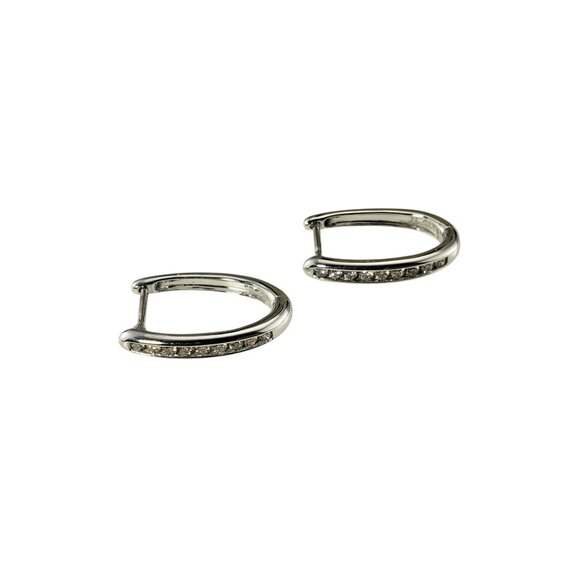 14 Karat White Gold Diamond Oval Hoop Earrings #19435 - Picture 2 of 8